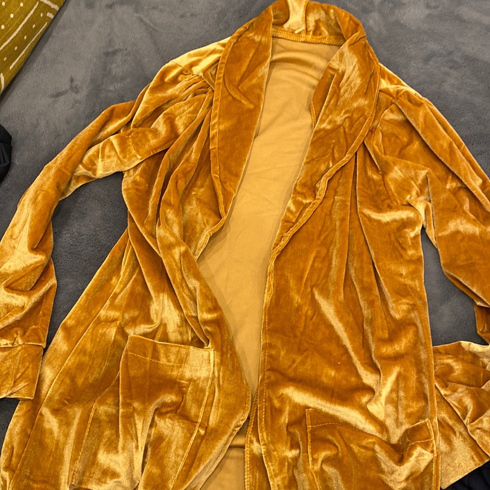 New without tags gold velvet cardigan, long